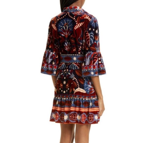 FARM RIO Nature Beauty Blue Velvet Mini Dress Size: Small Condition: NWOT - Picture 4 of 14